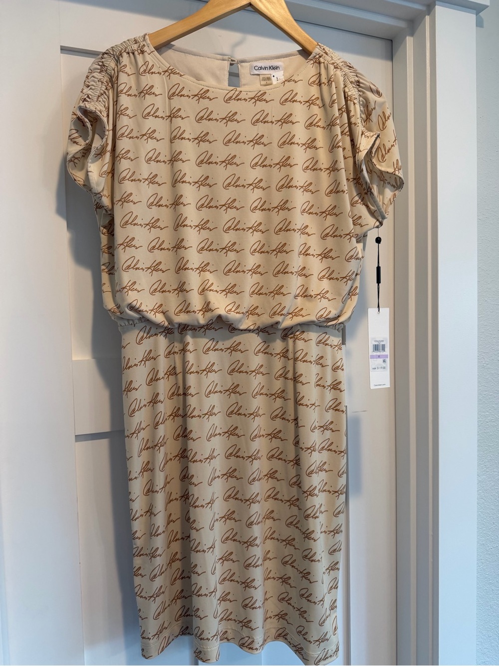 NWT Calvin Klein Beige Script-Print Women's Dress